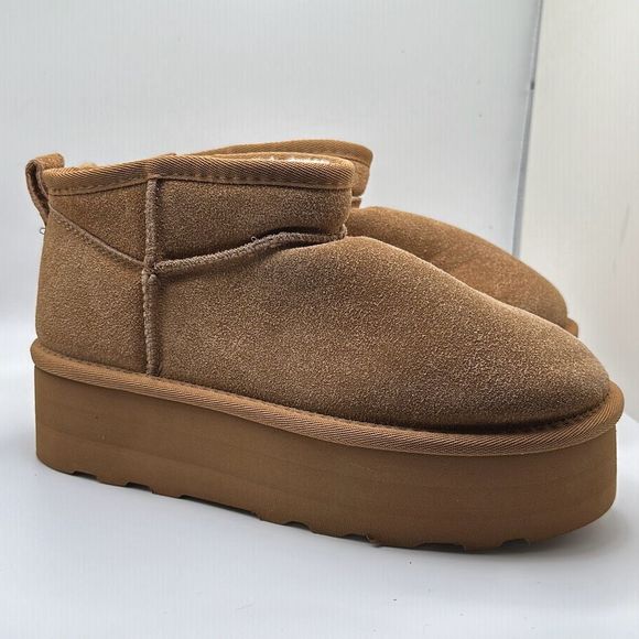 CUSHIONAIRE Women's Genuine Suede pull on platform boot +Memory Foam 8 CHESTNUT - Picture 1 of 7